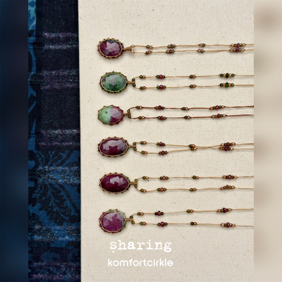 SHARING Rubis Zoisite项链 天然半宝石吊坠串珠编绳法国高级手工