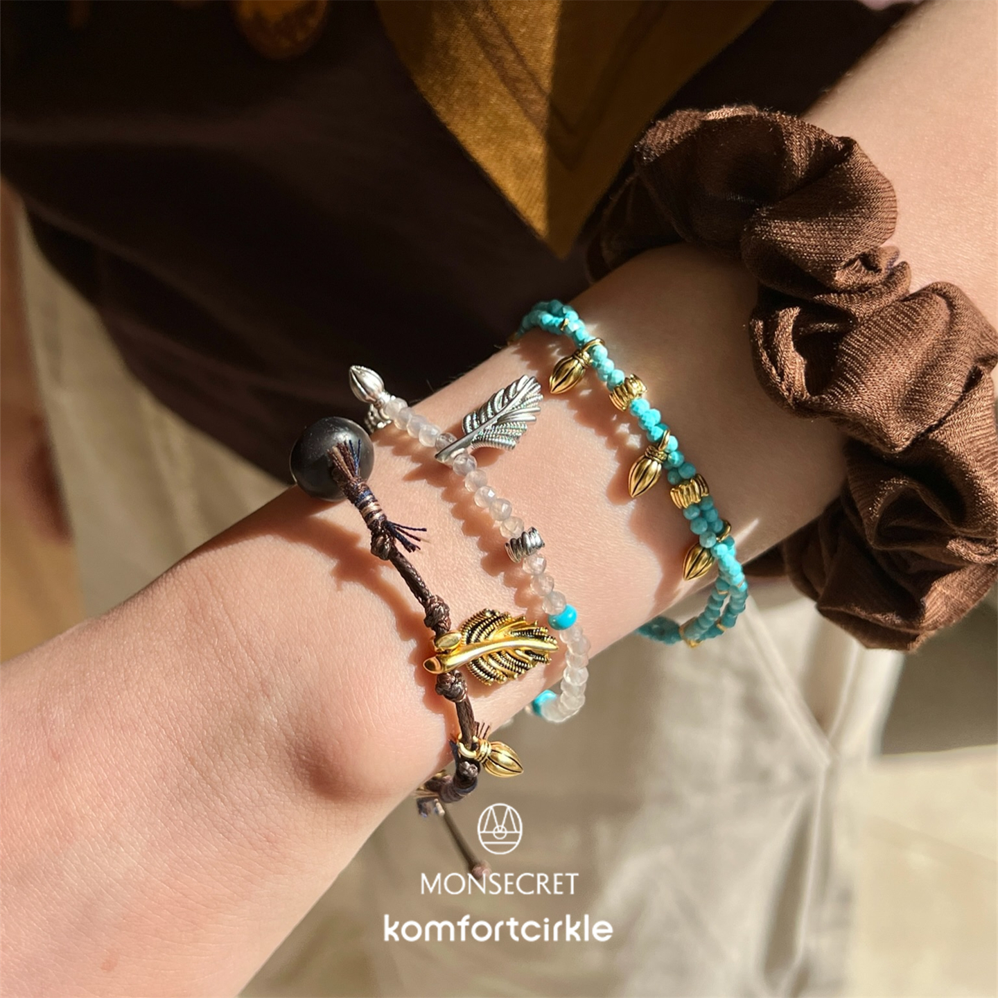 MONSECRET 摇曳棕榈手绳手串树籽双层手链叠戴 小众设计女手饰