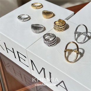 KHEMIA 小众设计纯银镀金戒指轻奢个性时尚简约高级感百搭指环