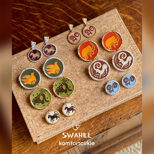 SWAHILL斯瓦山丘 非洲大象小马羚羊动物刺绣圆形耳钉复古度假耳饰