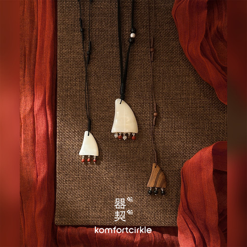 器契qiqi 鸣角绳结吊坠长项链 纯银原创设计牛骨乌金黑檀毛衣链