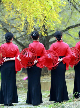 古风帽子镂空斗笠红黑色走秀吊珠流苏斗笠侠女帽摄影表演舞蹈旗袍