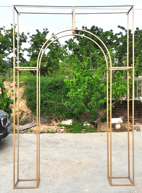 新款婚庆舞台铁艺装饰道具立体长方体拱形拱门摆件黑色婚礼屏风