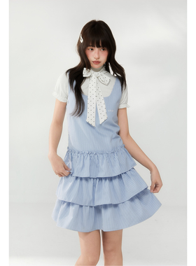 ECHOSTA“盐系风铃”条纹吊带蛋糕裙连衣裙波点蝴蝶结打底两件套