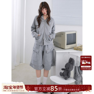 ECHOSTA灰色波点卫衣外套七分裤套装韩系亚萌蝴蝶结设计感原创