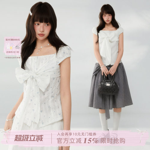 ECHOSTA“白日诗章”碎花系带蝴蝶结设计收腰显瘦衬衫上衣女春夏