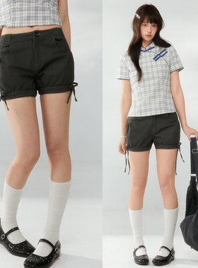 ECHOSTA“复古摩登”中底腰A字抽绳裤口美式工装休闲短裤女裤子