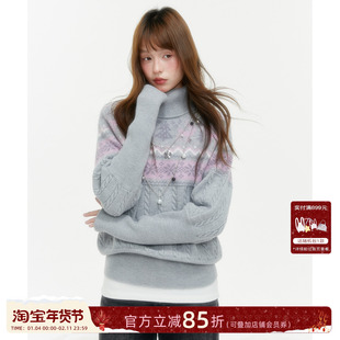 ECHOSTA现货费尔岛灰色针织半高领毛衣收腰女秋冬针织衫上衣套头