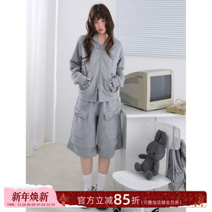 ECHOSTA灰色波点卫衣外套七分裤 韩系亚萌蝴蝶结设计感原创 套装