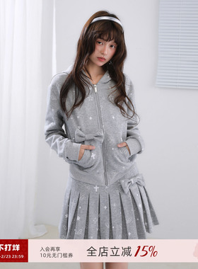 ECHOSTA卫衣裙子套装亚萌感蝴蝶结韩系早秋新品少女满印原创连帽