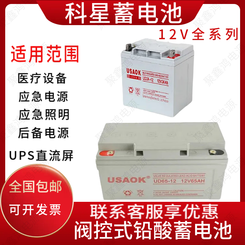 USAOK科星蓄电池 UD/12V24AH38AH65AH100AH120AH UPS/EPS消防应急