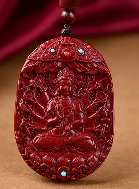 天然原矿朱砂本命佛吊坠大日如来属兔本命年普贤菩萨护身挂件男女