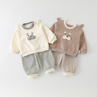婴幼童春装外出服韩系男宝宝春季新款两件套卡通小熊卫衣套装 a类