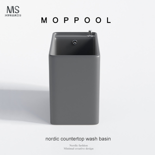 沐梦斯2024新款灰色陶瓷窄长拖把池卫生间拖布家用阳台极窄墩布池