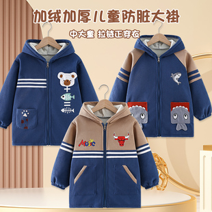 罩衣儿童男宝宝外穿加长加厚防水防脏吃饭围兜正穿衣连帽拉链护衣