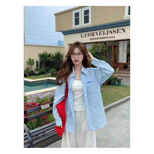 韩系设计感小众蓝色格子