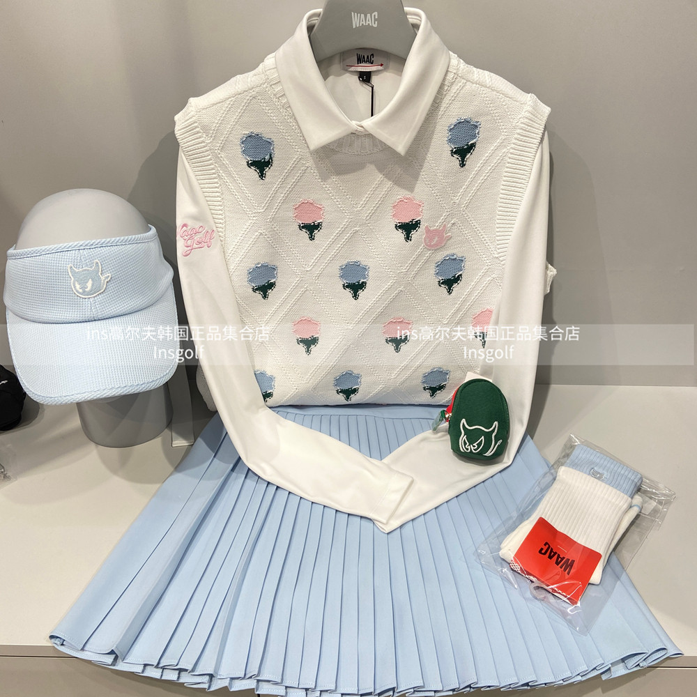 Waac高尔夫球服套装25春夏运动无袖针织马甲长袖T恤百褶半身裙图片