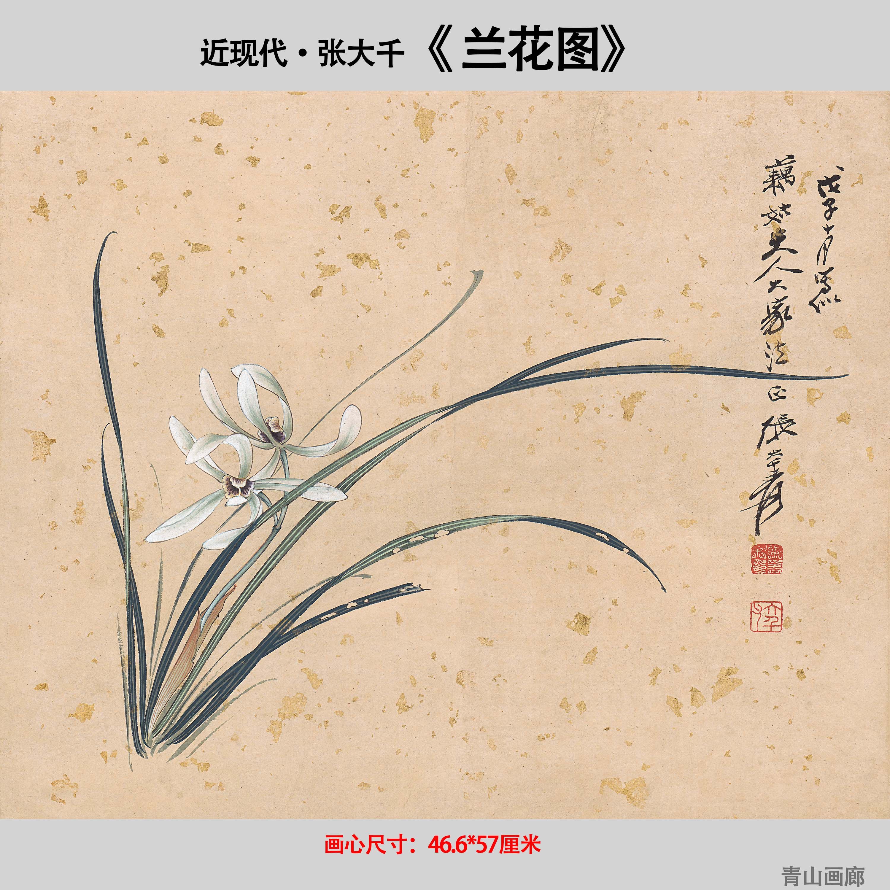 新品近现代张大千兰花图工笔花卉斗方高清微喷复制客厅临摹装饰画