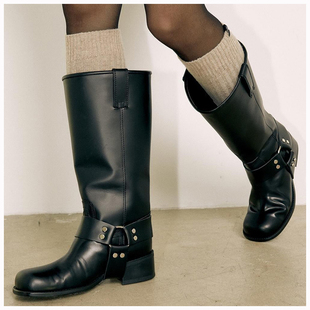 若若韩代正品直邮设计师品牌khiho靴子牛皮长靴高筒靴骑士靴25新