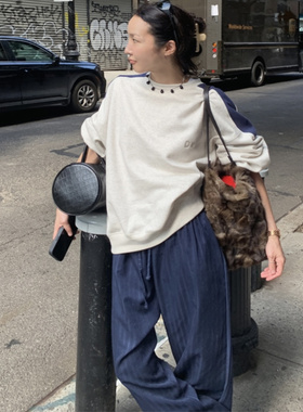 若若韩国正品代购Dearest25秋冬宽松拼色字母卫衣外套女圆领内搭