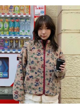 若若韩代正品直邮25秋冬 homebody fleece复古花朵保暖摇粒绒外套