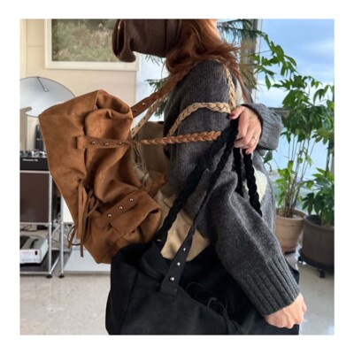 若若韩代正品直邮deinet秋冬新单肩包系带磁吸扣大容量腋下包编织