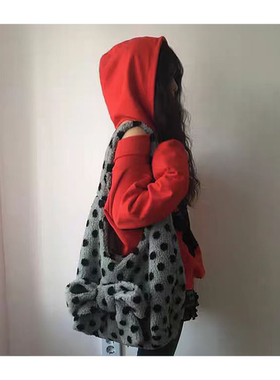 若若韩代正品直邮sio秋冬蝴蝶结可拆卸波点毛茸单肩腋下手提包女