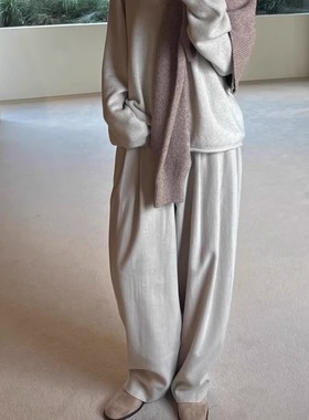 若若韩国正品代购直邮moia25秋冬极简褶皱羊毛休闲裤女宽松慵懒风