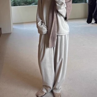 若若韩国正品代购直邮moia25秋冬极简褶皱羊毛休闲裤女宽松慵懒风