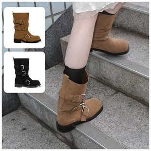 现货韩代正品直邮设计师品牌khiho靴子时尚中筒靴时装靴骑士靴25