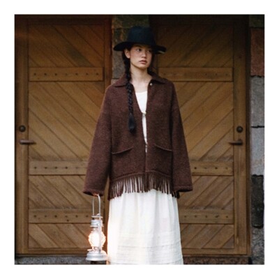 若若韩代正品直邮urbanic30宽松流苏针织开衫上衣斗篷大衣披肩女