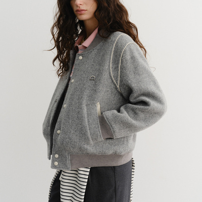 若若韩国正品代购直邮DUNST25秋冬纯羊毛棒球夹克外套女小众设计