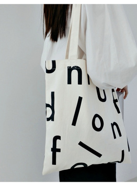 【有购买凭证】若若韩国正品代购unfold字母单肩手提包托特包布包