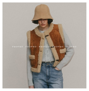 【有购买凭证】若若韩国正品代购sienne复古牛角扣短款背心马甲