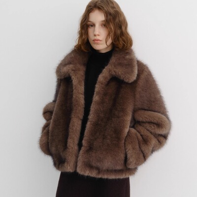 若若韩代正品直邮DUNST25秋冬短款毛绒仿皮草外套厚款女短款小众