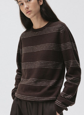 若若韩国正品代购moia25秋冬纯美丽奴羊毛复古条纹针织上衣内搭