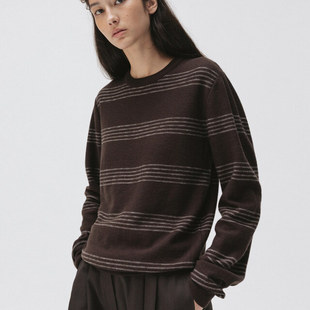 若若韩国正品代购moia25秋冬纯美丽奴羊毛复古条纹针织上衣内搭