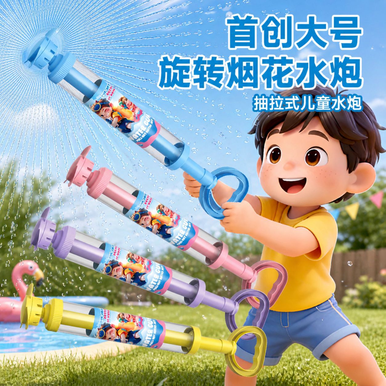 抖音大号风扇旋转头烟花水枪水炮泼水节户外戏水儿童喷水玩具