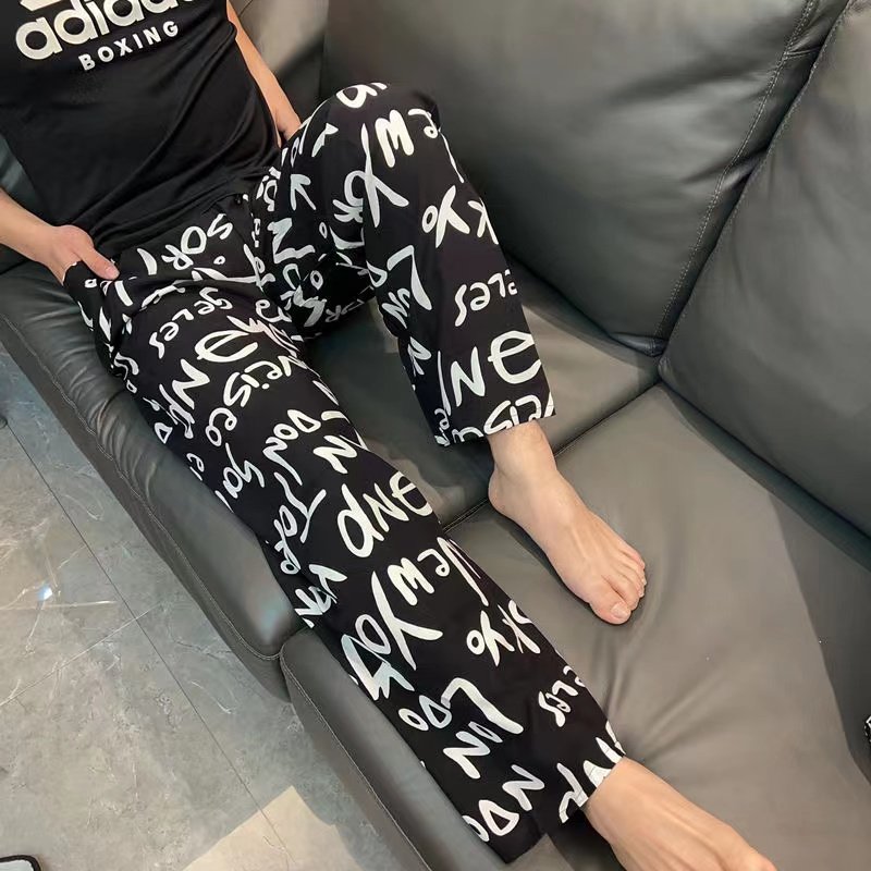 夏款男士沙滩情侣大码棉绸人造棉灯笼牛筋收口长裤薄贴身家居外穿