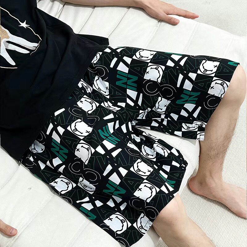 夏季人造棉男士短裤新款绵绸大裤衩沙滩裤家居加肥加大睡裤可外穿