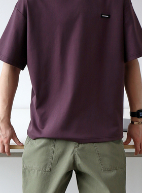 Sigbreak日系夏季新款纯色绣标短袖凉感宽松弹力针织紫色T恤男潮