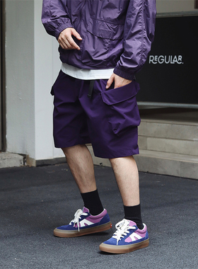 Sigbreak日系夏季户外Teflon三防宽松双褶腰带机能工装五分短裤男