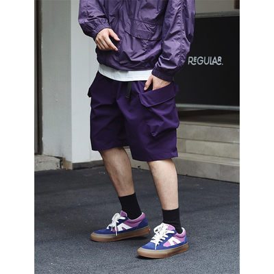 短裤杜邦三防紫色宽松大口袋户外