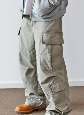 Sigbreak日系高品质珠帆格水洗工装裤口袋宽松直筒美式休闲长裤男