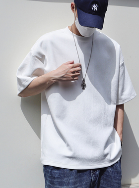 Sigbreak日系cityboy290g定织太空棉打底小领口宽松复古短袖T恤男