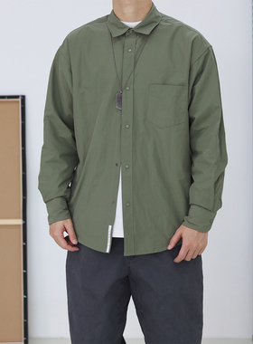 Sigbreak日系cityboy纯色宽松复古休闲衬衫基础款百搭长袖衬衣男