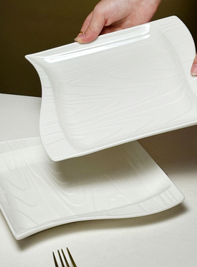 山川盘菜盘家用isn风陶瓷釉下彩日式新骨瓷平盘菜盘白色西餐盘子