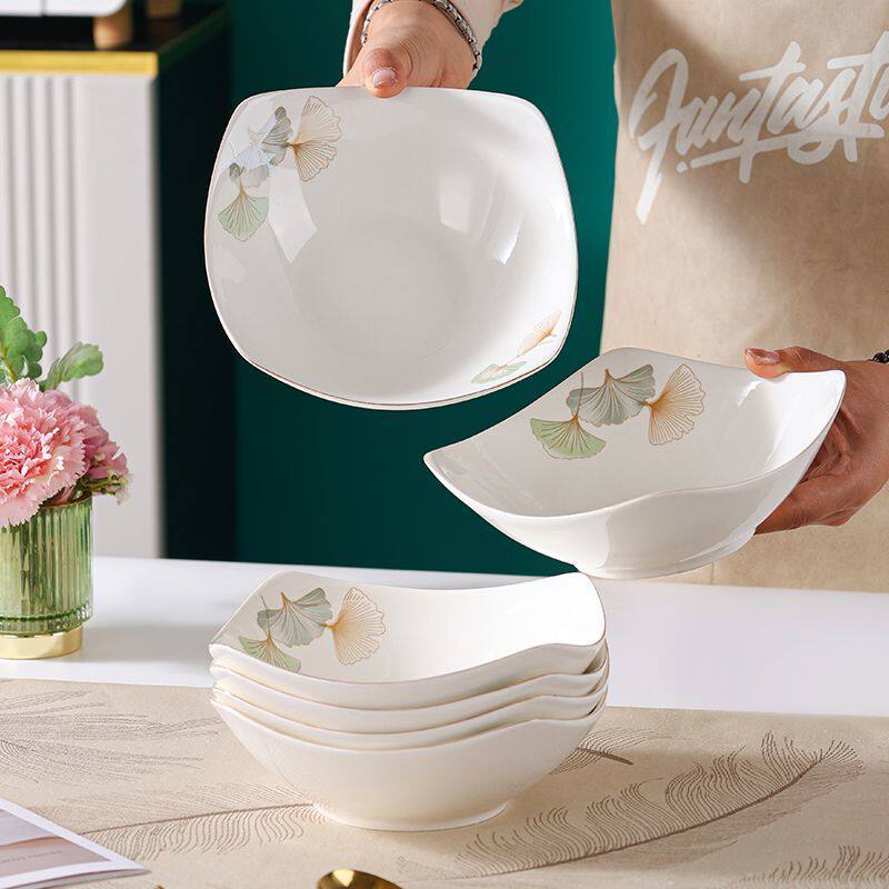 4只装！银杏叶翘脚碗陶瓷盘子