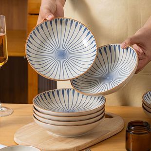 高级感盘子菜盘家用7寸陶瓷釉下彩轻奢创意圆盘牛排盘子碟子深盘