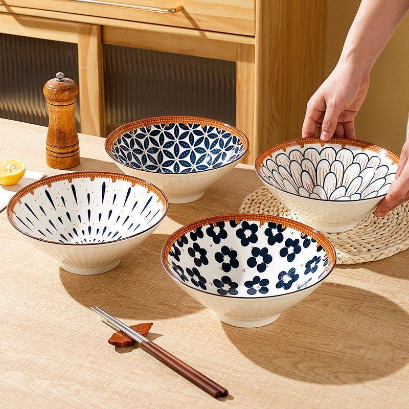 复古斗笠碗家用拉面碗8英寸日式釉下彩陶瓷汤面碗螺蛳粉专用大碗,餐饮具,碗,淘宝优惠券,粉丝福利购,淘宝优惠卷